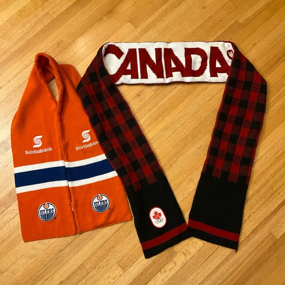 Bundle! Olympic Canada and Oilers Fan Scarf Set - Picture 1 of 13